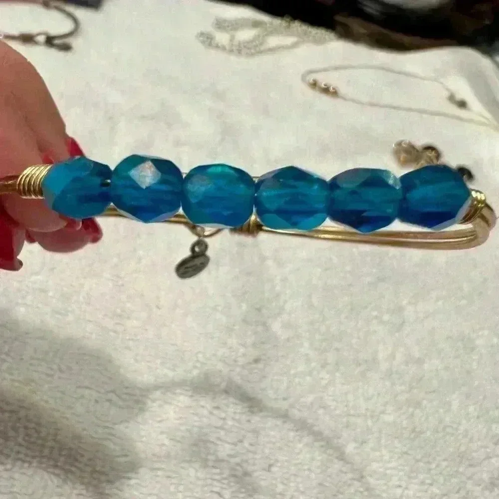 Luca & Danni Blue Beaded Bracelet Bangle Hook Clasp- Slight bend near clasp